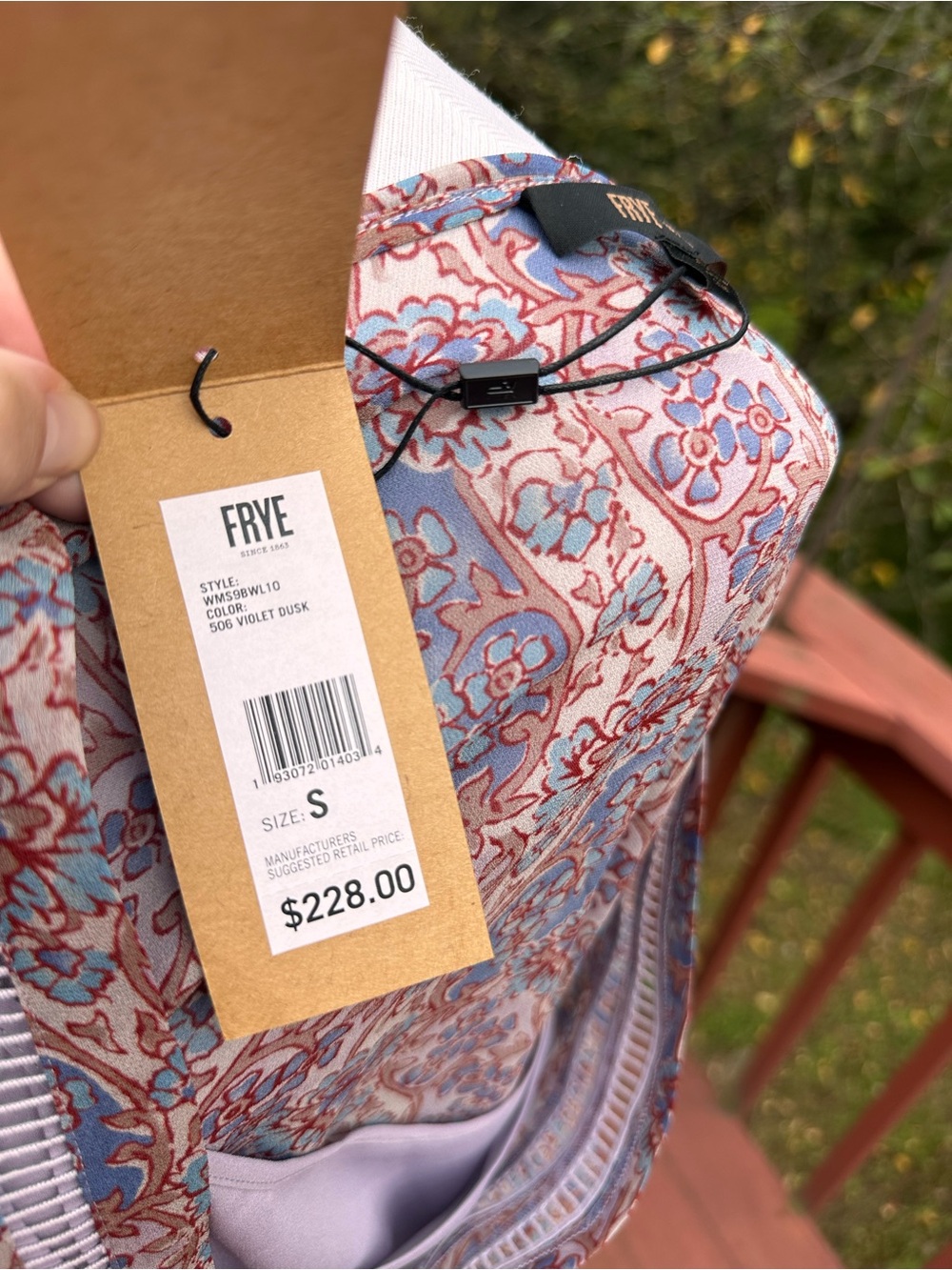 Frye Violet Dusk Paisley V-Neck Bohemian Long Sleeve Blouse NWT - Picture 6 of 7
